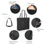 Customized Large Capacity High Quality Black Classic Fashion Shopping Bag Travel Shoulder Tote Bag Women's Handbags for Work - Image 5